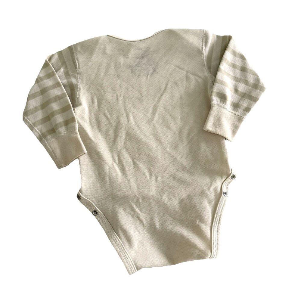 Patagonia Girls Baby 6M Striped Romper Beige Stripe Long Sleeve Crew Neck Snap - Picture 2 of 6